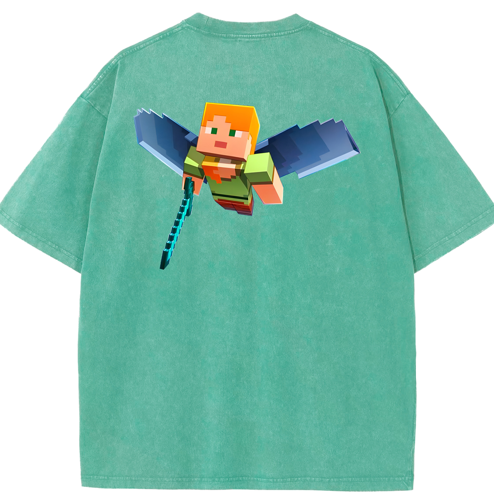 （画像用） マインクラフト ブロックの世界 Minecraft MC Block world 綿100% ヴィンテージ風 半袖Tシャツ（背面プリント）
